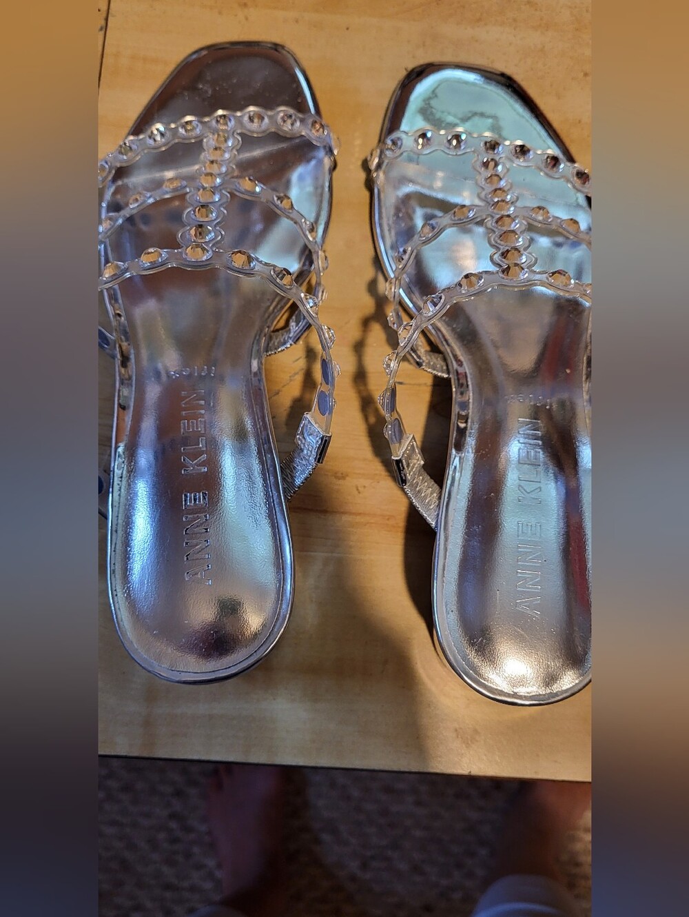 Anne Klein Metallic Silver Strappy Slide Sandals, NWOT, WORN ONCE